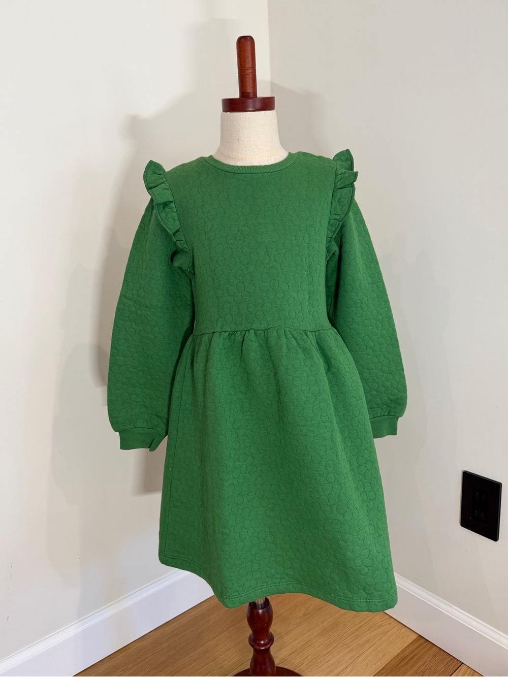 Mini Boden Girls textured cotton Green long sleeve school/everyday